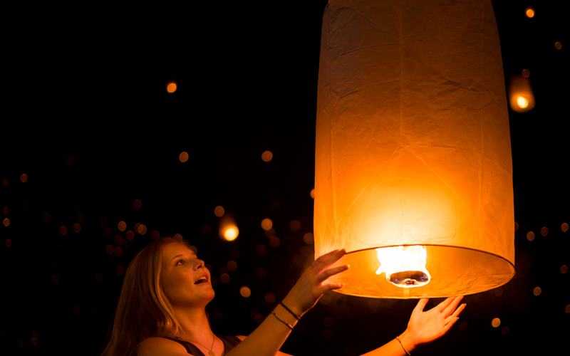 Releasing sky lantern in festival