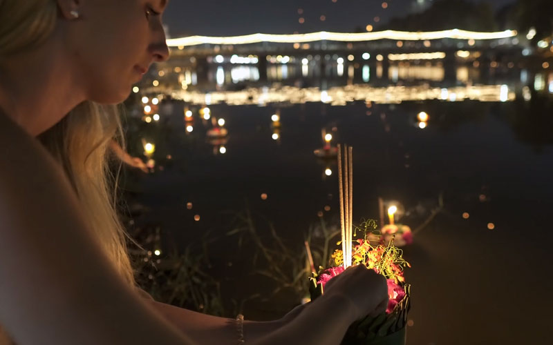 Releasing floating lantern in Chiang Mai festival