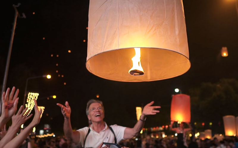 Releasing sky lantern in festival