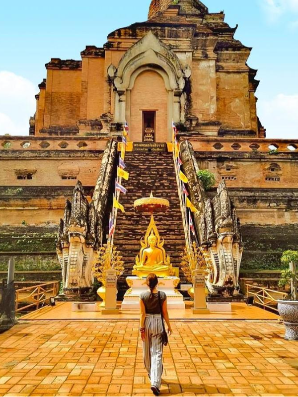 Visite Wat Chedi Luang para testemunhar o legado duradouro da história de Chiang Mai, onde o majestoso chedi e as ruínas antigas contam a história da importância cultural e espiritual da cidade.
