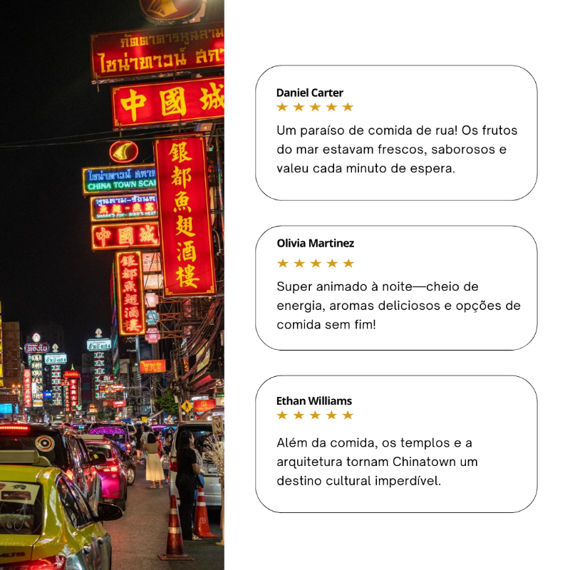 Chinatown é famosa pela comida de rua, atmosfera animada e charme cultural