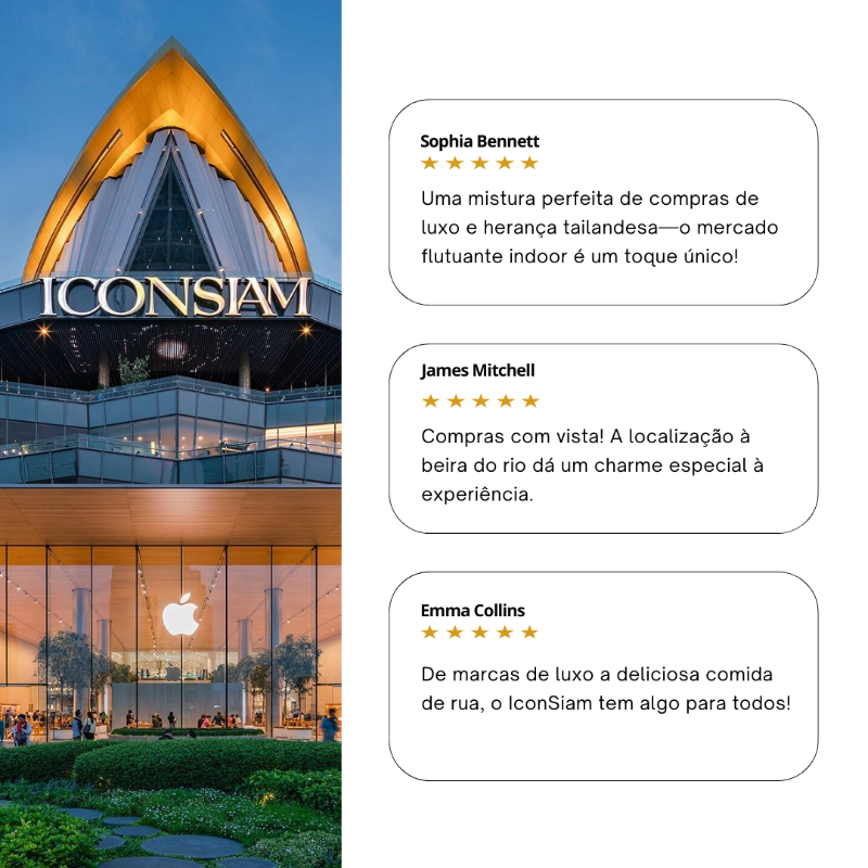 O IconSiam é famoso pelas lojas de luxo e sua localização à beira do rio