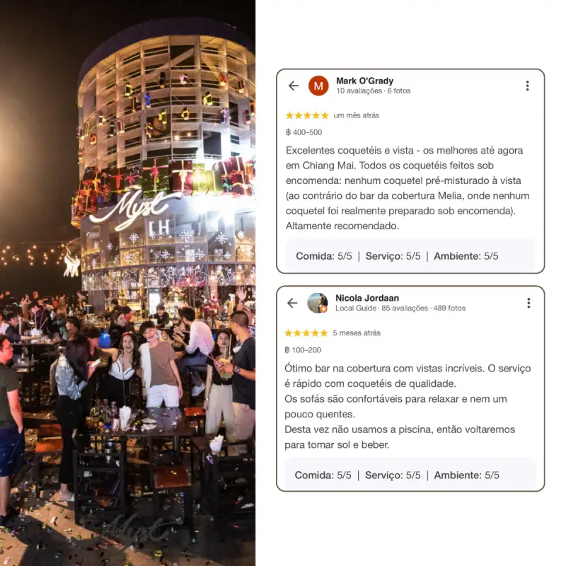 Turistas elogiam os bares na cobertura