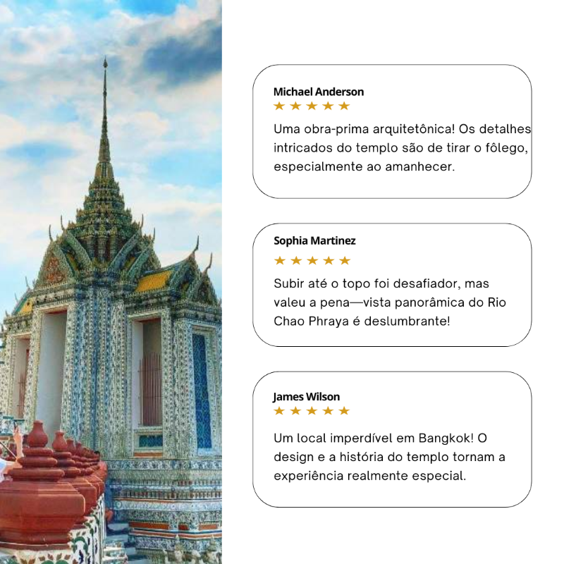 Wat Arun se destaca pela localização à beira do rio e torres intrincadas