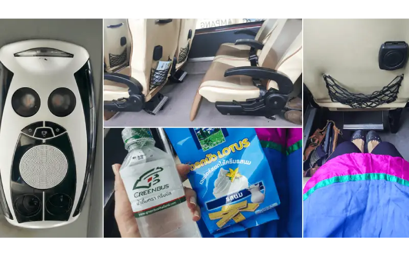 Comida e bebida de cortesia nos ônibus na Tailândia.