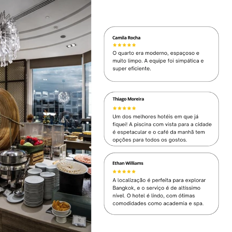 Os clientes adoram os quartos espaçosos e confortáveis