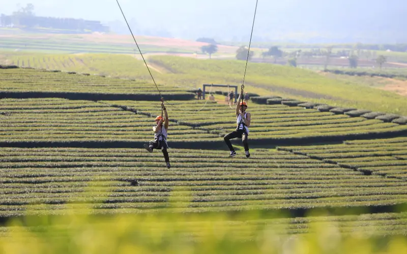 Tirolesa é atividade emocionante no centro esportivo