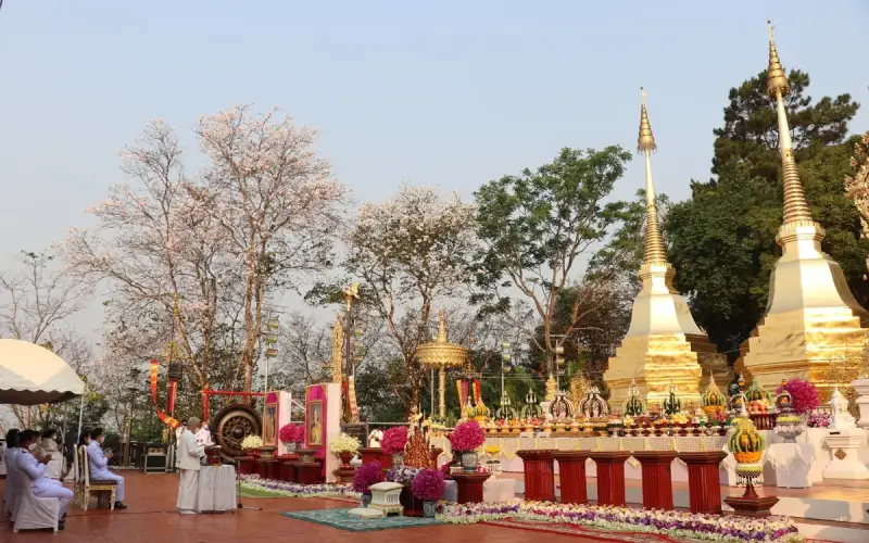 Peregrinos buscam paz no Wat Phra That Doi Tung