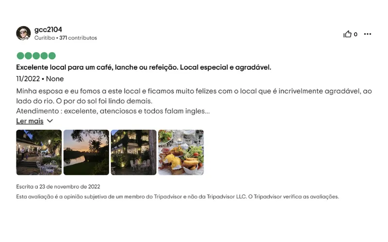 Local à beira-rio encanta com ambiente e serviço