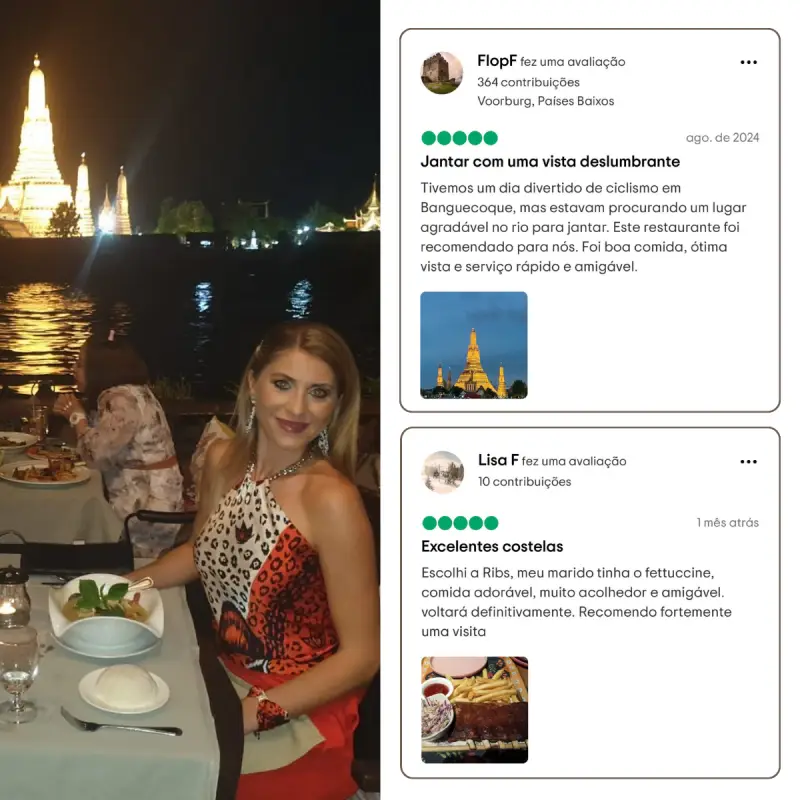 Jantar à beira do rio com vista do Wat Arun é imperdível