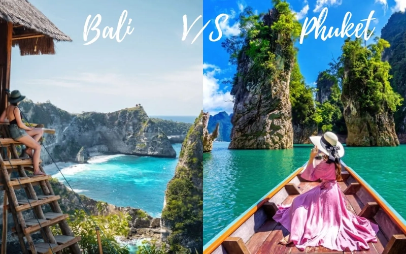 Bali oferece cultura e relaxamento com templos e surfe, enquanto Phuket é ideal para praias animadas, vida noturna e hospedagens de luxo
