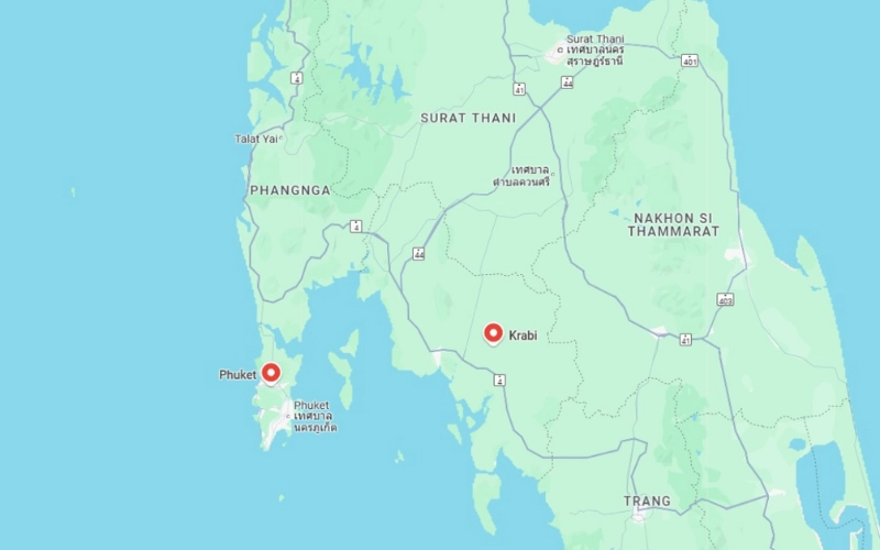 Krabi e Phuket ficam no sul no mar de Andamão