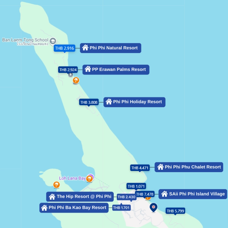 Norte de Phi Phi Don tem resorts luxuosos à beira-mar