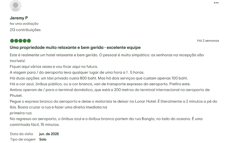 Hóspede brasileiro dá 5 estrelas pelo custo-benefício