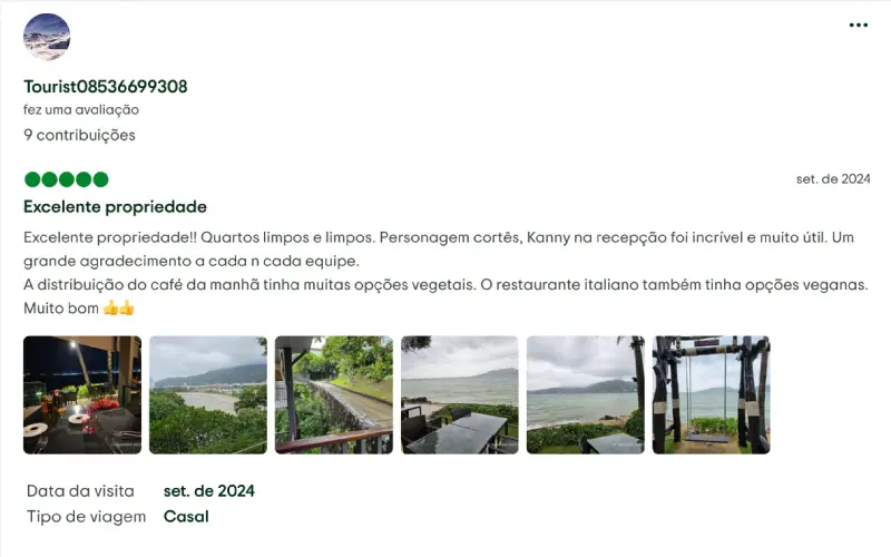 Hóspedes dão 5 estrelas pelo serviço e comida