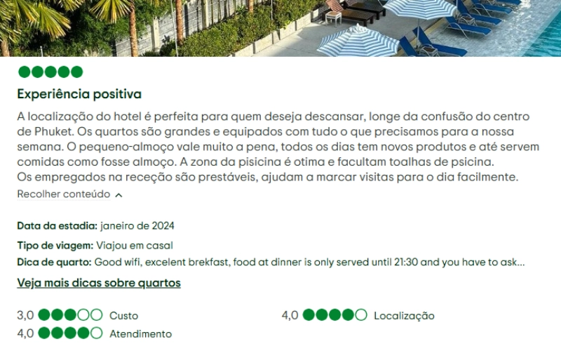 Hóspedes elogiam serviço atencioso do Seabed Grand Hotel