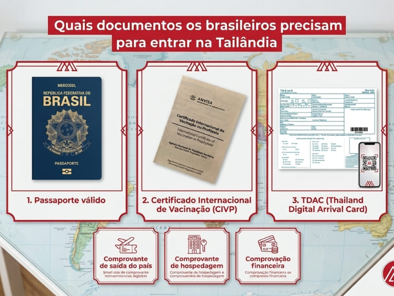 Documentos essenciais que viajantes brasileiros devem apresentar ao chegar à imigração da Tailândia